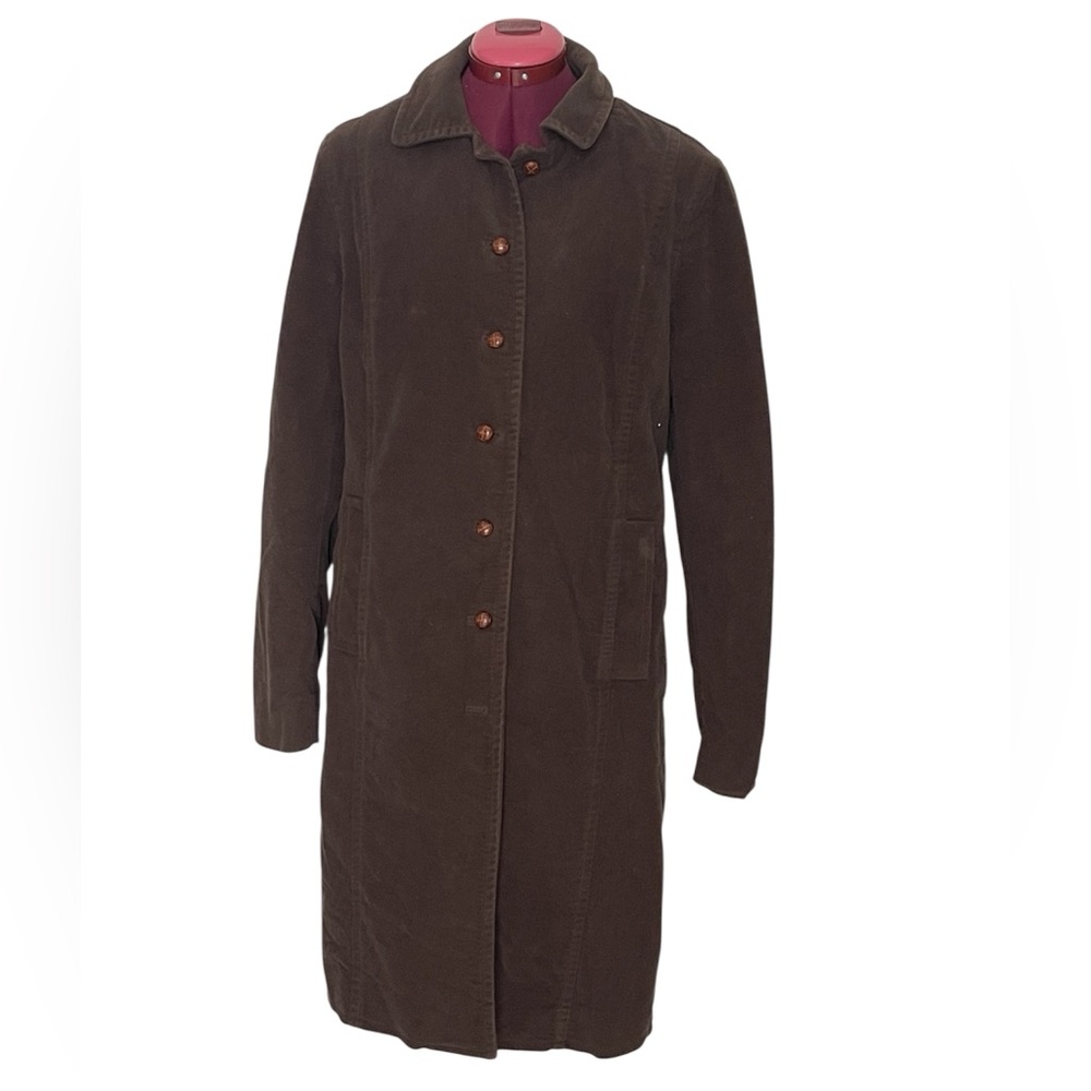 Vintage Y2K 2004 Gap Trench Coat Women Sz L Button Down Cotton Chocolate Brown